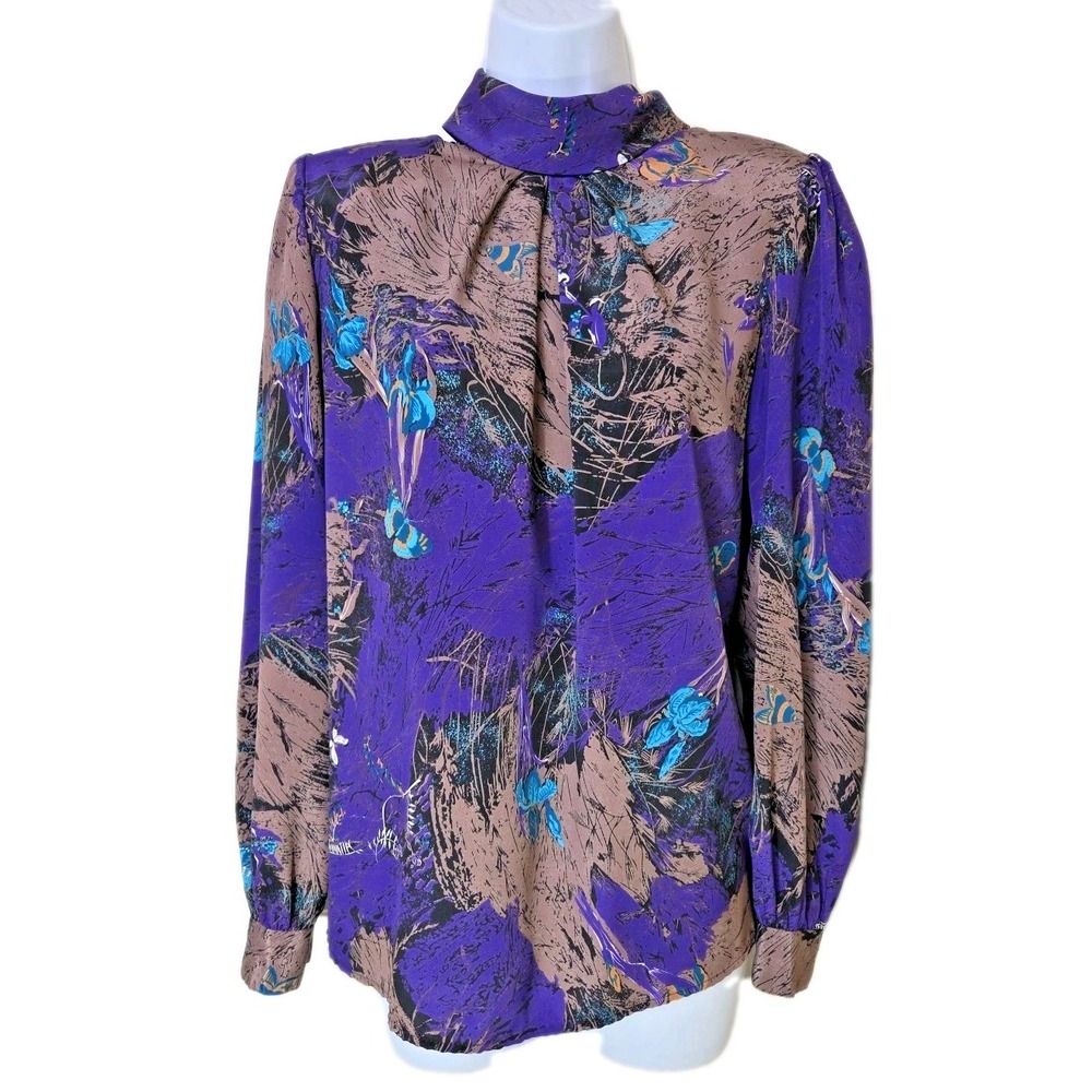 Vtg 1980s Nature Fairy Butterfly Moth‎ Whimsy Blouse Bedford Fair Satin Size 8